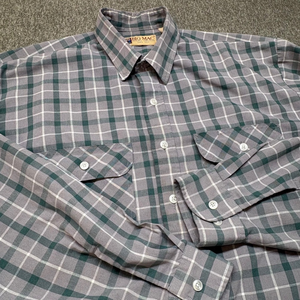 Vintage Big Mac Flannel Plaid Pockets Button Up Long Sleeve Shirt XL